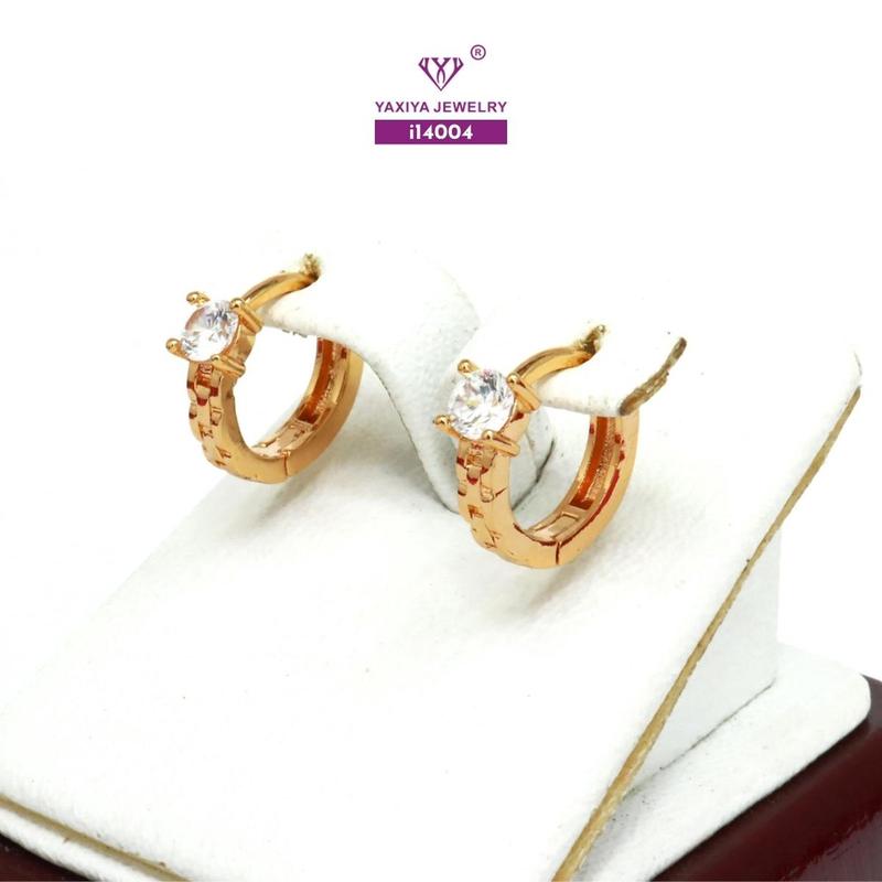 Yaxiya Anting Jepit / Klip Wanita Mata Satu Simpel Perhiasan Aksesoris 764 1