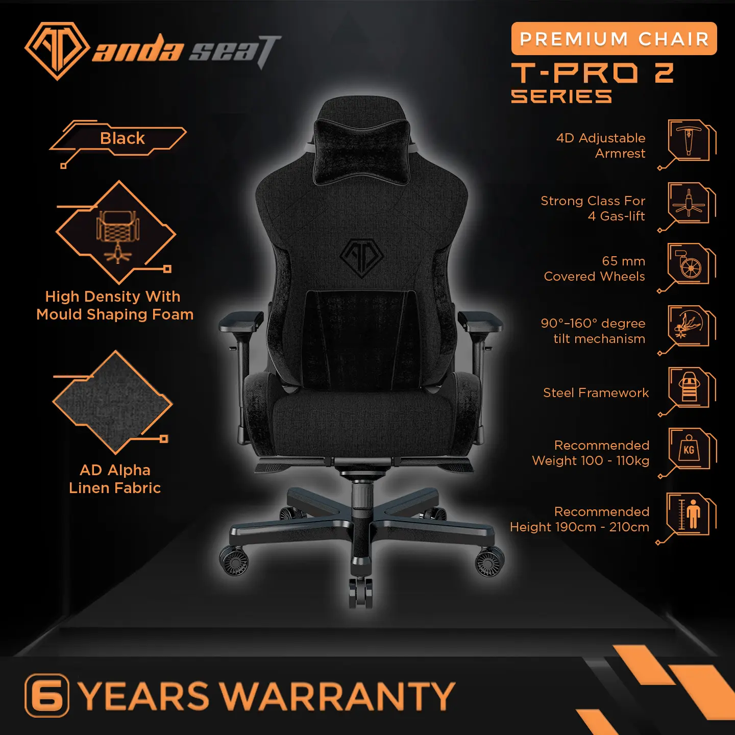 ANDASEAT T-PRO 2 SERIES GAMING CHAIR - BLACK