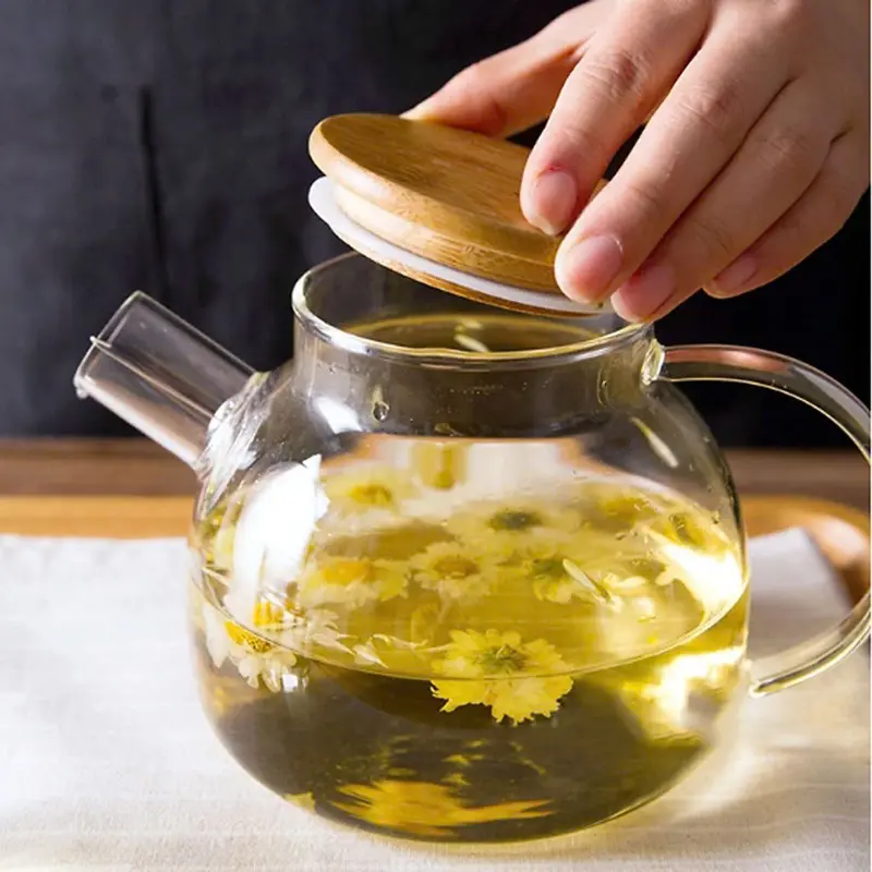 Ấm trà thủy tinh chịu nhiệt dày dặn Deli nắp gỗ 1L GPH 20 - ẤM TRÀ SANG TRỌNG ĐẸP MẮT 7
