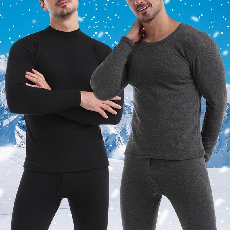 Product Introduction of Winter Plush And Thick Men'S Thermal Underwear Set Men'S Thin Solid Color Plus Velvet Thickened Bottom Shirt Large -Size Warm Underwear Suit -Udn 9
