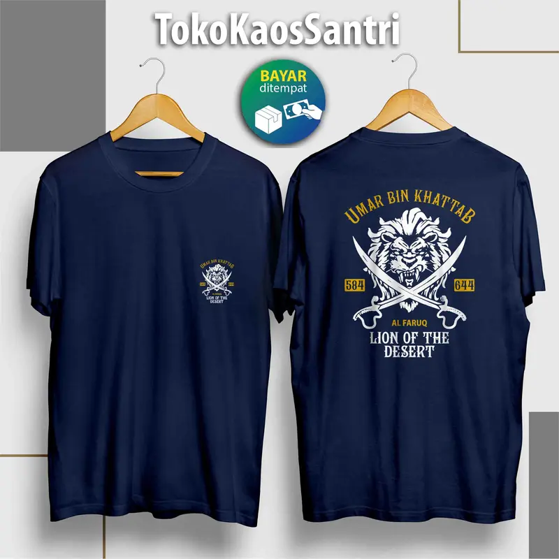 kaos distro santri Umar bin Khattab The lion of the desert Katun Santai dakwah muslim islami fashion terbaru viral tshirt cotton combed polos kata-kata Hitam Navy Custom Hijau 1