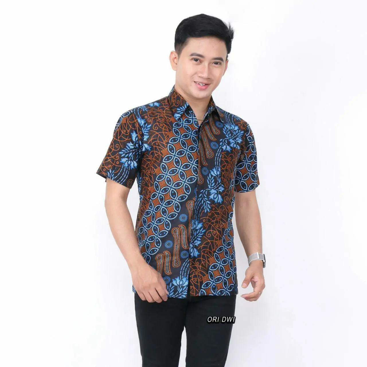Baju Batik Lengan Pendek Motif seno biru Baju batik dewasa