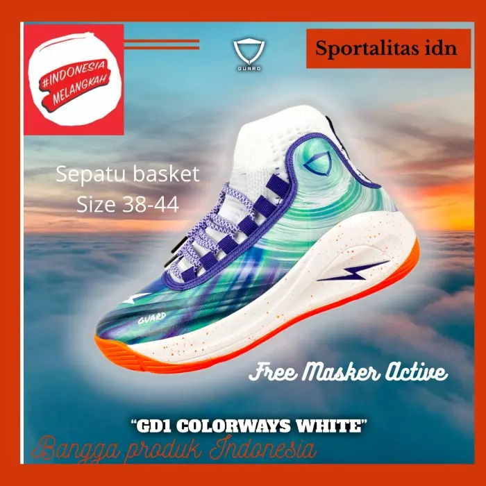 JAMINAN ASLI Sepatu basket original Guard GD 1 brand Indonesia - Putih, 43 BRL26 0
