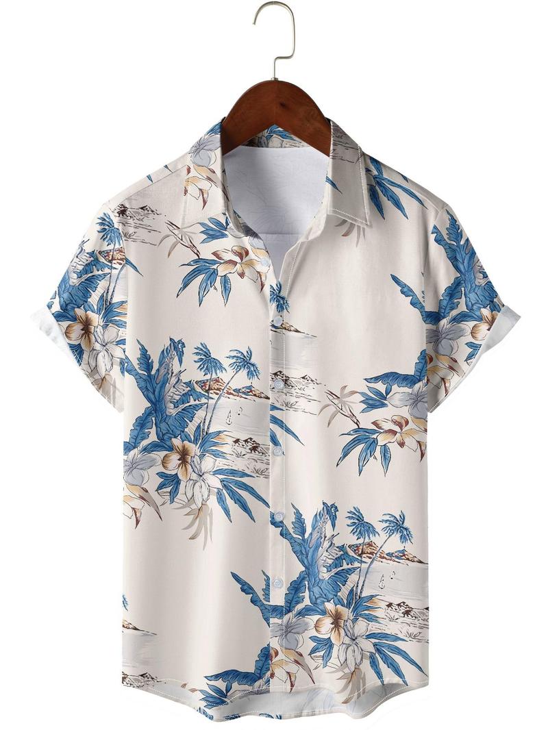 Product Introduction of Men's Floral Print Button Front Hawaiian Shirt, Casual Regular Fit Short Sleeve Collar Shirt for Summer, Menswear for Beach Vacation 1
