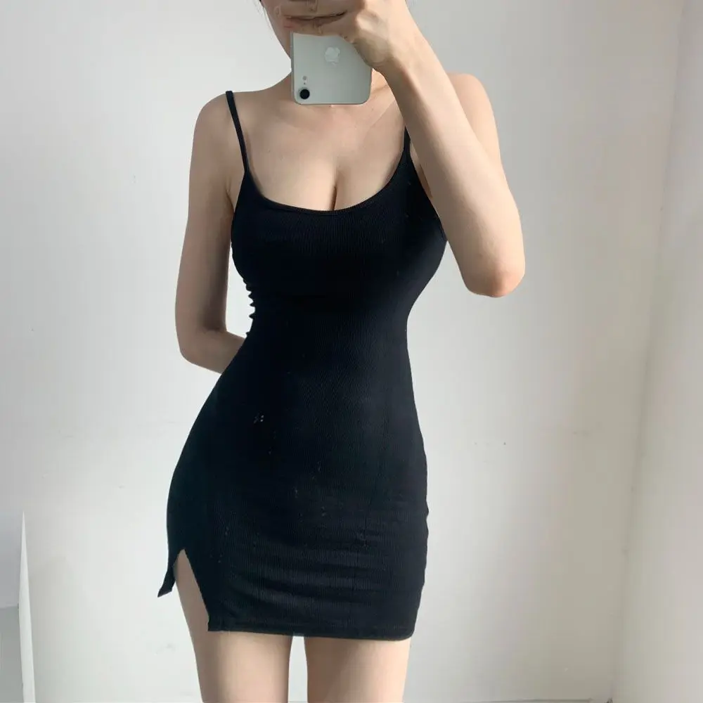 Off shoulder low cut sexy  solid color dress,casual fashion buttocks Wrap the buttocks slit Korean style short skirt  Summer
