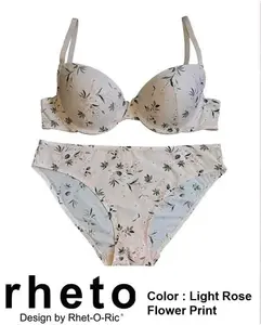 Bra set with panty Rheto color light rose flower print