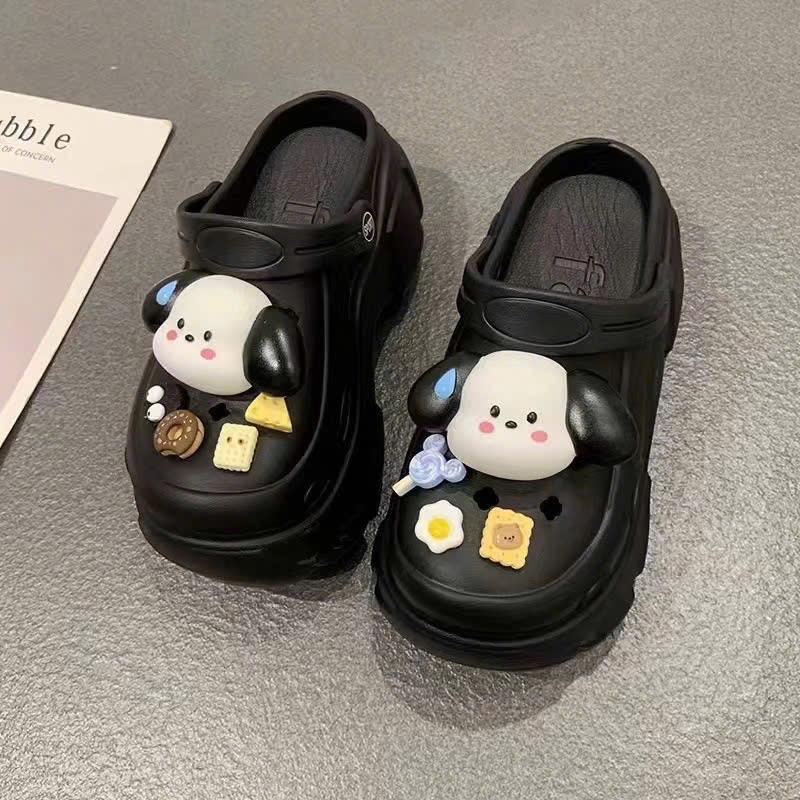 Dép Sục Cross Nữ Đế Bánh Mì Cao 3cm Sticker Hình Chó Chất Liệu EVA, Dép Đi Học Đi Chơi 2024