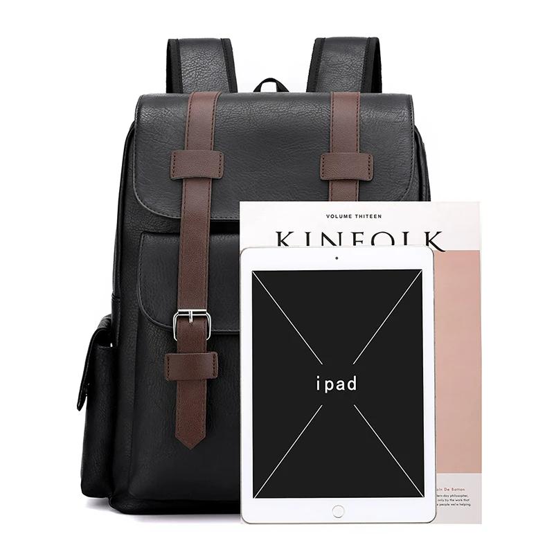 Product Introduction of Men's Backpack PU Leather Bagpack Large Laptop Backpacks Travel Multi Male  Black Schoolbag College Style 1