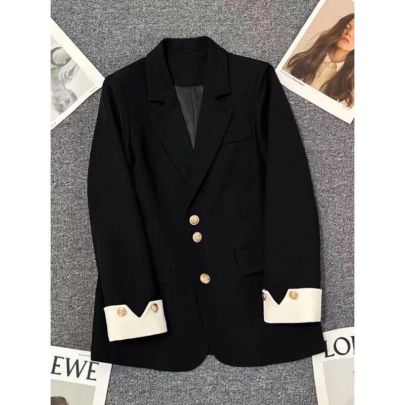 DT15 Áo khoác vest blazer ba khuy kim loại mạ vàng- tay phối gấu có đệm vai mẫu mới phong cách hàn quốc 0