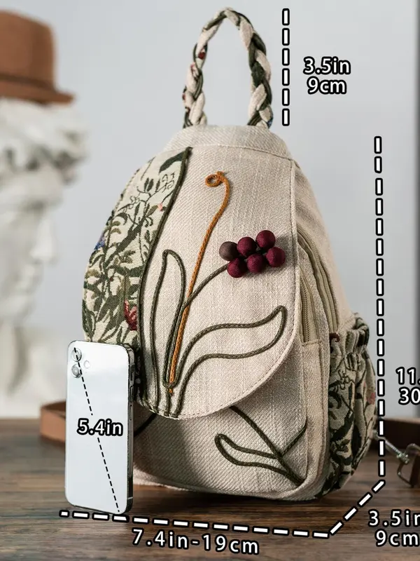 Boho Style Embroidered Backpack, Bohemian Vintage Style Multi-compartment Backpack, Fashionable Backpack for Women & Men 1