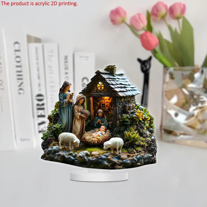 Nativity Scene Design Acrylic Desktop Ornament, 1 Count 2D Acrylic Desktop Decoration, Ideal Christmas & Housewarming Gift for Friends Family, Stocking Filler 2