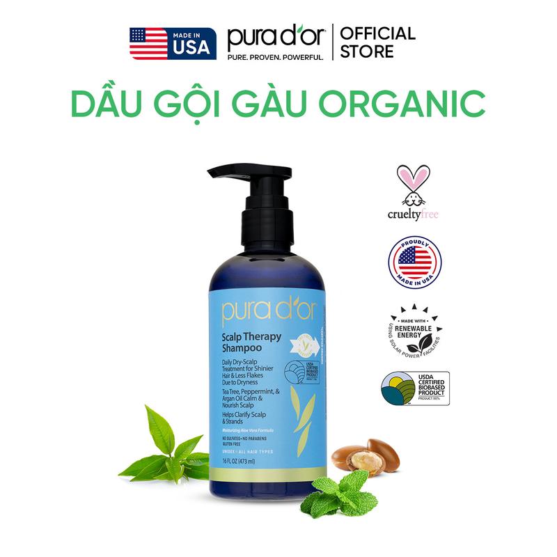 Dầu Gội Cấp Ẩm, Dưỡng Tóc Chắc Khoẻ Organic Pura D'OR Scalp Therapy & Healing Argan Oil 473ML | Chăm Sóc Tóc, Giảm Gàu, Kiềm Dầu, Hỗ Trợ Mọc Tóc
