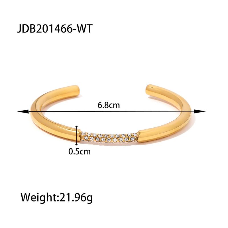 Product Introduction of Cross-Border Ins Internet Celebrity Design 18K Gold Stainless Steel Inlaid Lvzuan Open-Ended Bracelet Vacuum Electroplating Trendy Bracelet 11