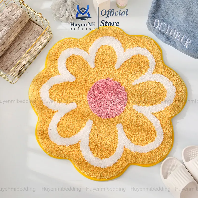 Bộ 4 thảm nhà tắm lông cừu giả siêu mềm mại với họa tiết hoa dễ thương ,thấm hút, chống trơn trượt, có thể giặt bằng máy để trang trí nhà cửa, quà tặng Nhung 5