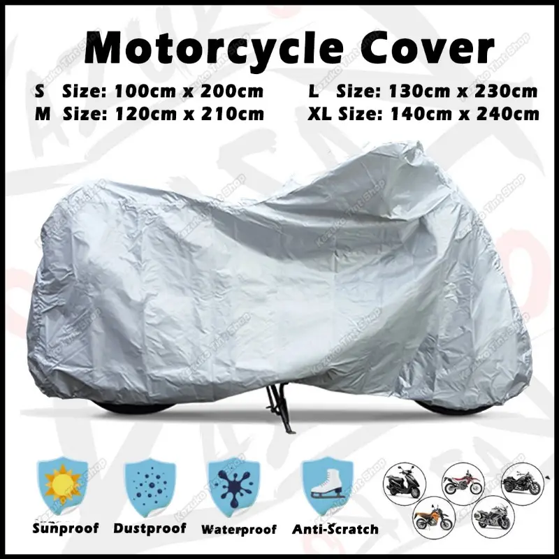 Motorcycle Motorbike Dustproof Waterproof  PEVA UV Protective Cover Motor Cover Penutup Motor Motorsikal SIze S M L XL (Grey)