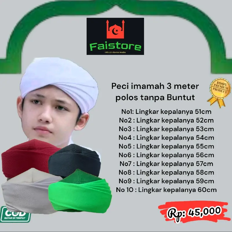 PECI IMAMAH PERMANEN 3 METER TANPA BUNTUT ANAK SAMPAI DEWASA KOPIAH Muslim 0