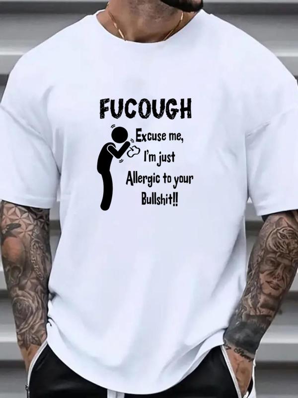 Men's Plus Size Slogan Graphic Round Neck Tee, Fashion Casual T-shirt for Daily Outdoor Wear, Casual Men's Clothes for Summer 4
