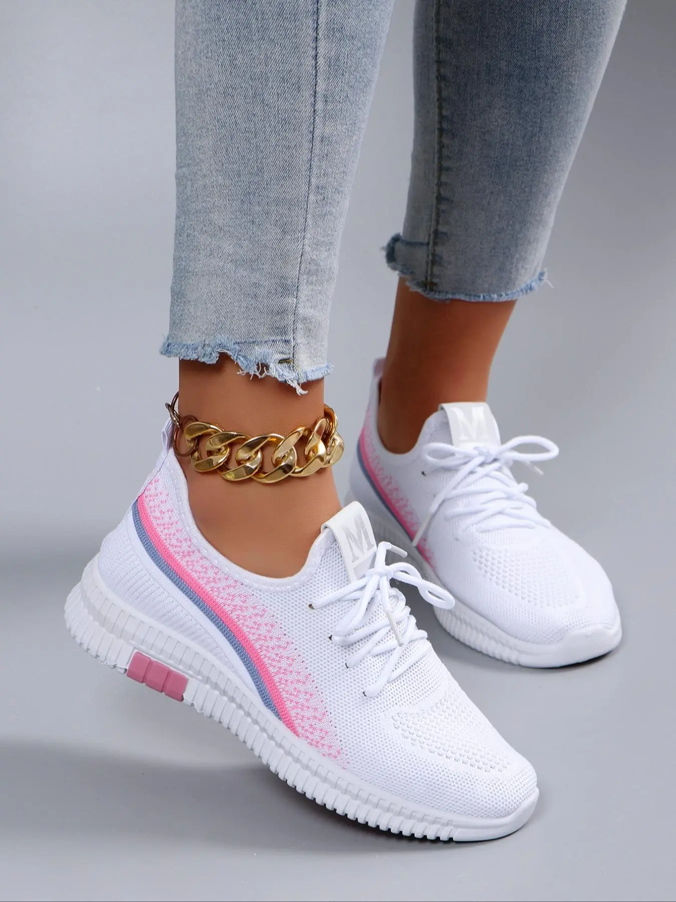 Women's Fashionable Letter Label Design Lace Up Front Low Top Athletic Sneakers, Casual Lightweight Wear-resistant Sports Running Shoes, All-match Shoes for Daily Wear