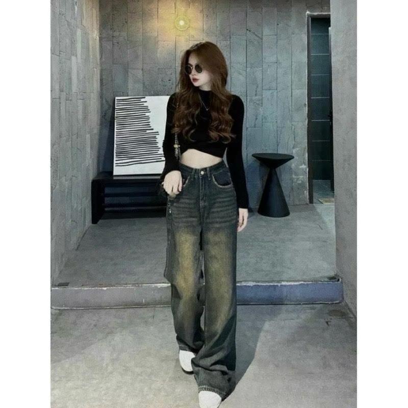 [CÓ BIGSIZE] Quần Jeans Unisex Nữ Dài Ống Suông Rộng  Cạp Trễ Tôn Dáng Mặc Đi Làm Đi Chơi Đi Học Form  Có Túi - Form Dáng Chuẩn Đẹp quần  bò quần  bò quần jean Pants Women quan  jeansuong