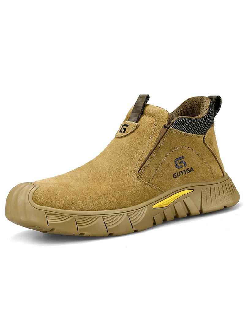Product Introduction of Men's Letter Pattern Slip on Work Shoes, Casual Comfortable Breathable Anti-smash & Anti-puncture Shoes for Daily Wear, Fashionable Shoes for Men 1