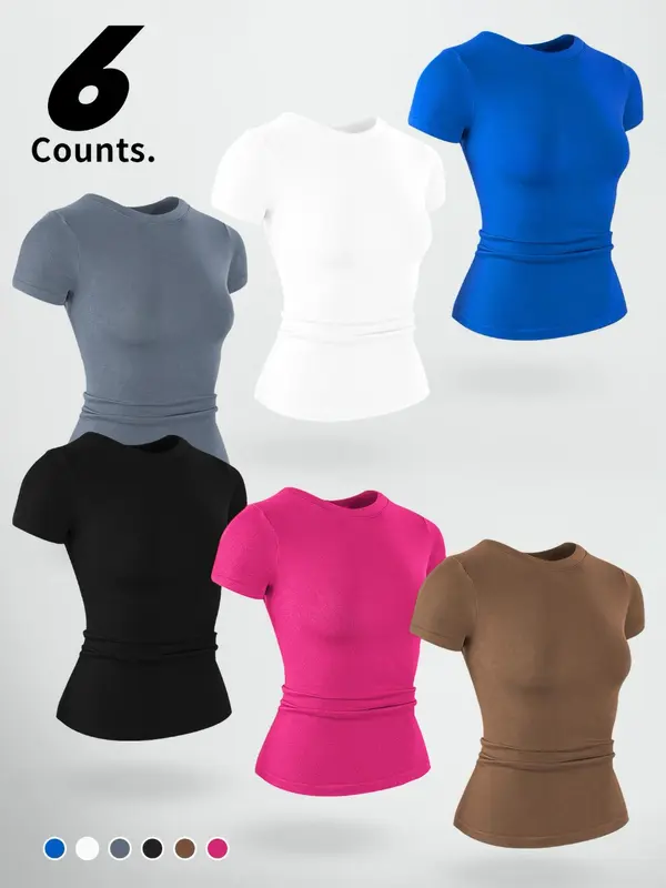 Women's Solid Color Short Sleeve Sports Tee, Quick Drying Breathable Round Neck T-shirt for Yoga Gym Workout Running, Ladies Indoor Outdoor Sportswear for All Seasons 1