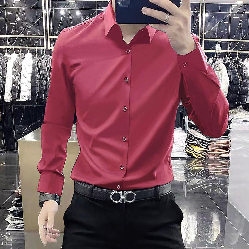 Áo Sơ Mi Nam Dài Tay, Màu Đen, Dáng Ôm, Hợp Xu hướng, Thích Hợp Cho Trang Phục Mùa Thu, Trang Phục Công Sở, Trang Trọng, Thường Ngày, Áo Sơ Mi Trắng, Có Thể Mặc Làm Đồ Lót, Áo Cánh 3