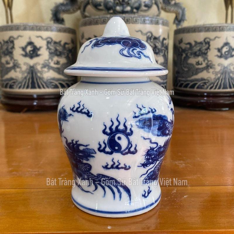 4 CỠ Choé thờ men lam Bát Tràng loại I, Hũ đựng muối gạo nước thờ cúng chất liệu gốm sứ 2