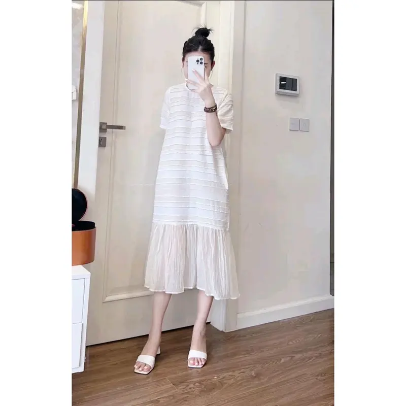 Váy V54, Đầm Suông Kẻ Đuôi Cá Dáng Dài Chất Gân Hàn Sang Chảnh Đi Chơi Đi Làm Đều Xinh 2
