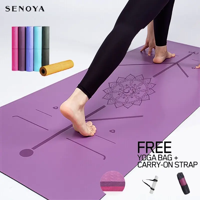 Authentic TPE Non Slip Yoga Mat 6mm + yoga bag & strap with Position Line  For Fitness Gymnastics