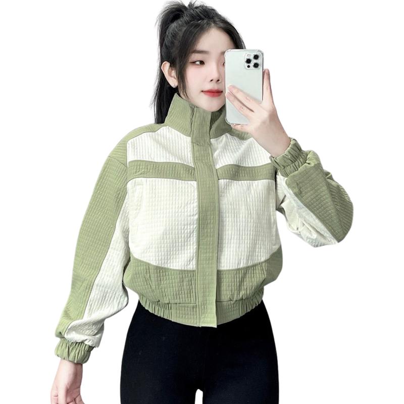 Áo khoác caro 2 da phối màu cổ trụ túi khóa kéo - Freesize 40-55kg - RTEE SHOP - Nữ Top Jacket Women Nâu 8