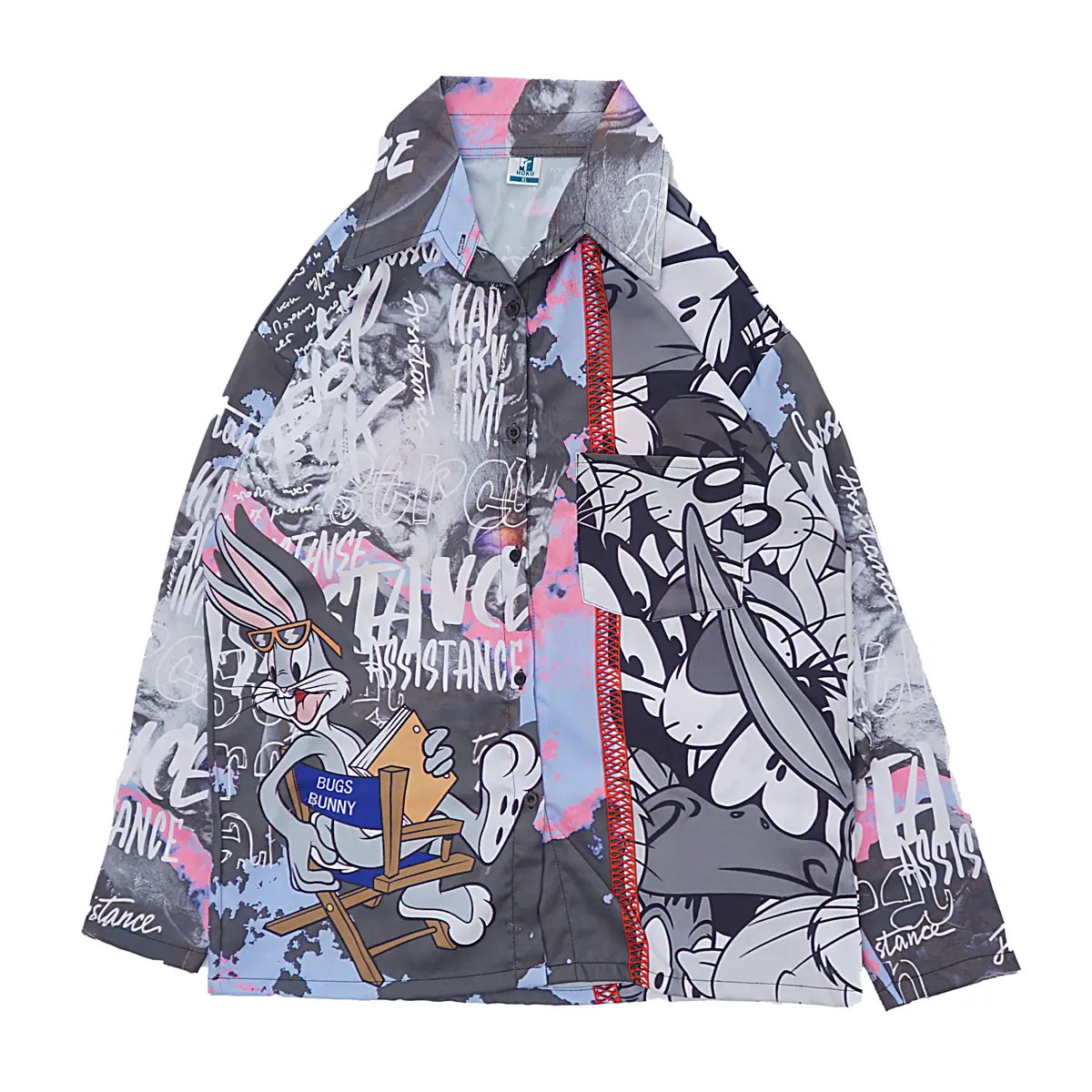HOKU | Looney Shirt Kemeja Allsize Kemeja Women Casual T shrit Pakaian Semi Formal Kemeja Anak Muda Kemeja Motif Lengan Panjang Katun Oversize Polyester Wanita Atasan