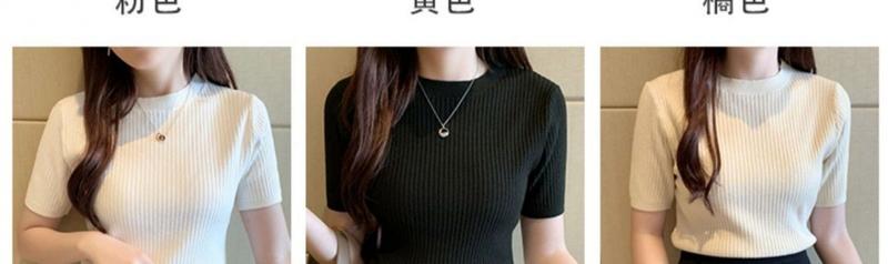 Product Introduction of Áo Len Ôm Sát, Áo Ngắn Tay, Áo Len Áo Chui Đầu Nữ, Ngắn Bên Trong, Cổ Tròn, Áo Sơ Mi Lớp Nền, Hàng Mới Về Mùa Hè 2024 16