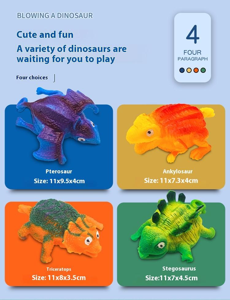 Product Introduction of New Unique TPR Blowing Dinosaur Animal Release Toy Inflatable Dinosaur Stress Relieving Forget Bobo Ball for Sale 2