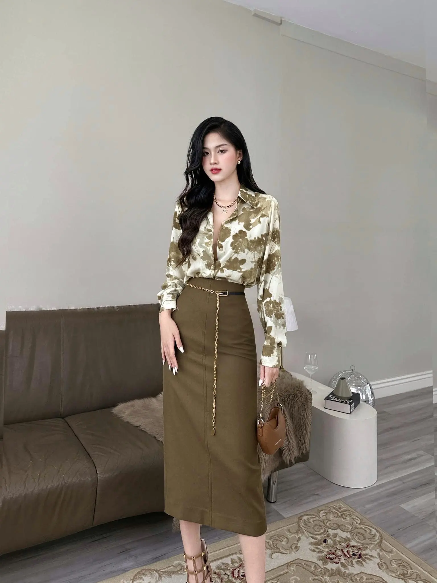 Chân váy xuông midi dài 75cm cạp liền CV48 phong cách thời trang công sở