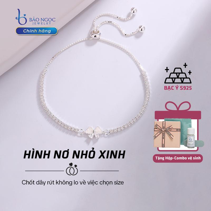 [Chính hãng] vòng tay bạc nữ đẹp Xi Bạch Kim Đính Dải Đá Zircon Lấp Lánh Bạc 925 Chốt Dây Rút Dễ Đeo, Phụ Kiện Trang Sức Cao Cấp - LT2982 [Bảo Ngọc Jewelry]