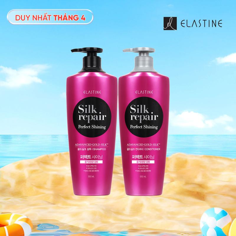 [Elastine  Official] Dầu gội tặng kem xả chăm sóc tóc Elastine Silk Repair Perfect Shining Gold Silk 550ml