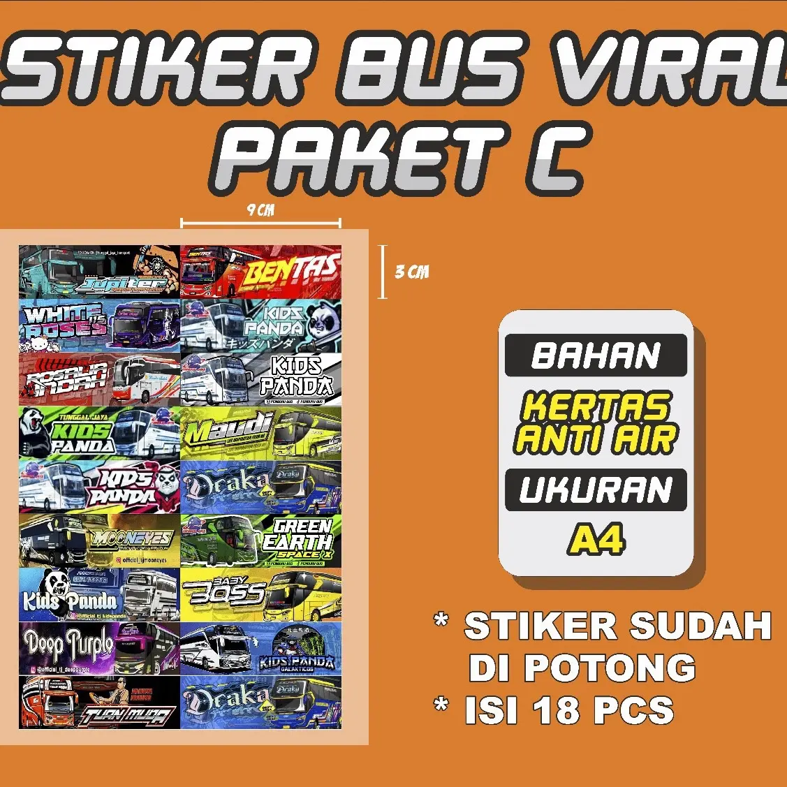 Sticker Bus Original mengkilap belakang kertas putih , isi 18pcs, Sticker Bus Virall, Sticker bus Panjang