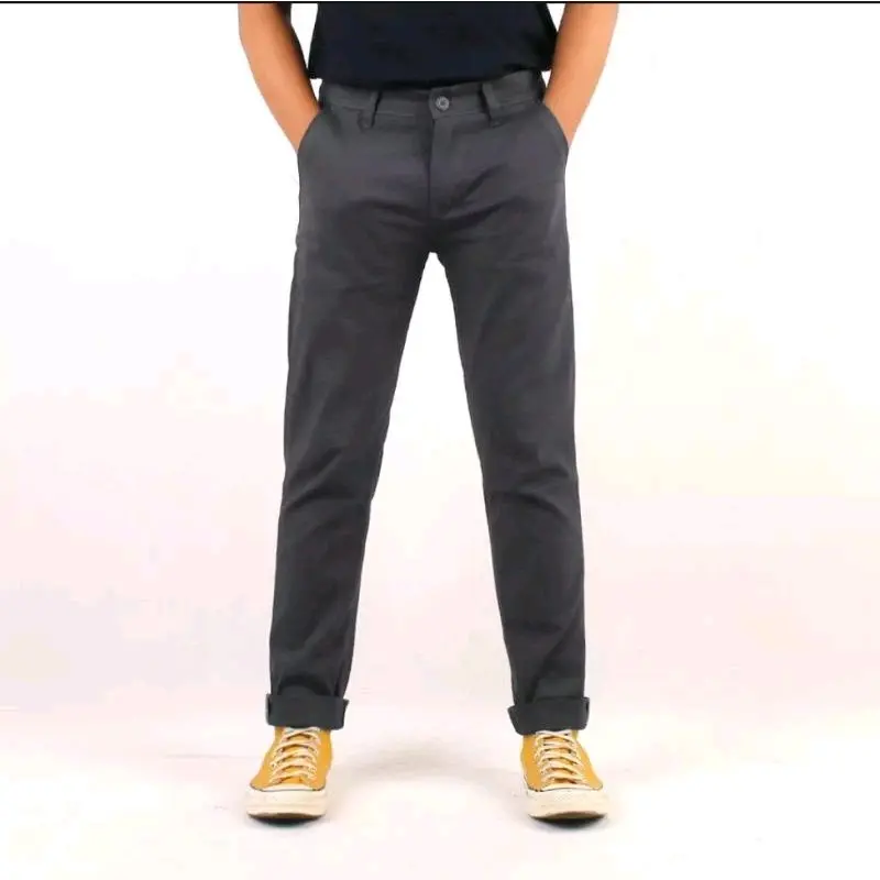 Celana Chinos Panjang Slim-Fitting Premium Abu Cream Hitam Moka Combed Slimfit Tebal Nyaman Katun Ankle Kain Pria Stretch Melar Casual Keren - Skinny 5