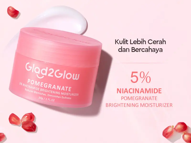 GLAD2GLOW Pomegranate 5% Niacinamide Brightening Moisturizer | 30g Pelembab Wajah 2