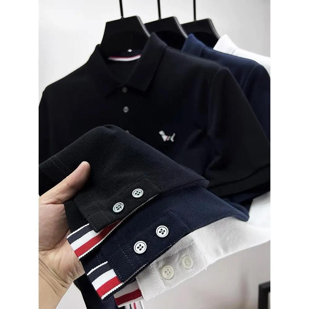 Áo Thun ngắn Tay Cotton Mùa Hè, Quần Áo Cao Cấp, Dành Cho Nam Giới, Có Viền Xẻ Tà Ở Viền, Áo Polo Thường Ngày Hợp Xu hướng Tay Lửng