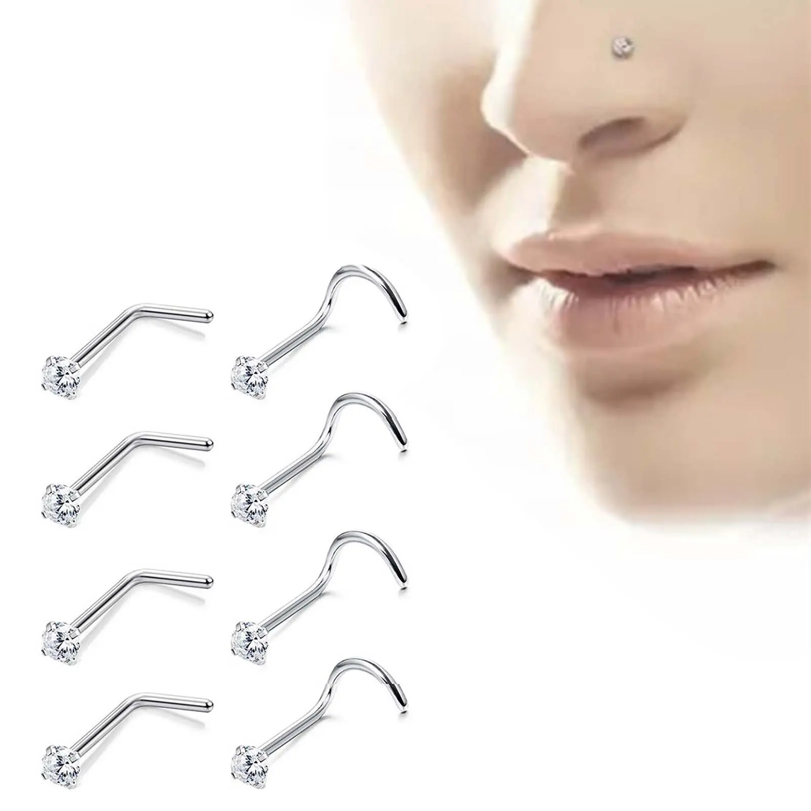 Vòng Mũi Đánh Bóng Tinh Tế Hình Số, Chất Liệu Thép Titan Và Zirconia Khối, Đinh Tán Mũi, Thích Hợp Cho Bữa Tiệc, 1 Cái