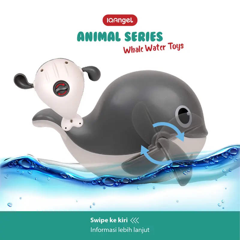 IQ Angel Animal Series Whale Water Toys / Mainan Mandi Bayi / Mainan Bentuk Paus Berenang / Mainan Air Anak Model Putar / Mainan Edukasi Anak / Mainan Mandi Bayi / Mainan Cewek Cowok / Mainan Hewan Grey 2