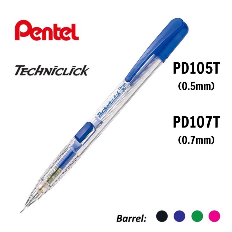 Bút chì kim Pentel viết chì bấm giữa thân nhựa trong TECHNICLICK PD105T PD107T nét 0.5 0.7mm ...