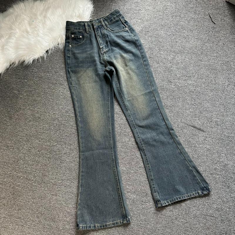 THE QUẠO - Quần Jeans Nữ Lưng Cao Ống Loe Màu Bụi Không Gĩan BCY810_519