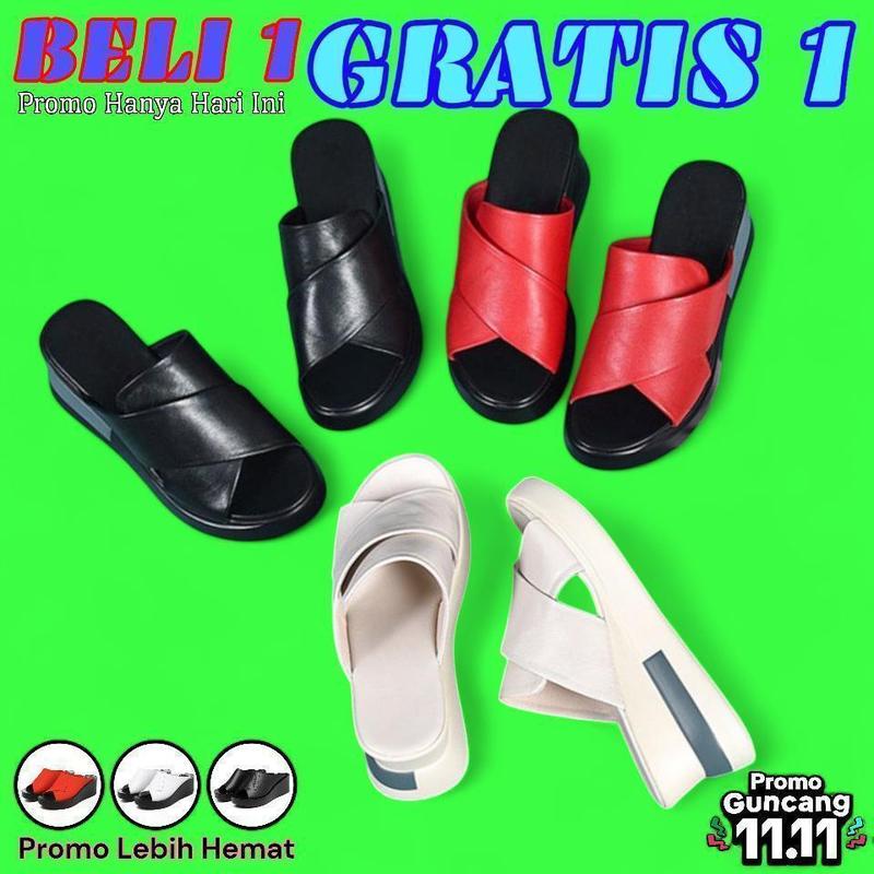 Product Introduction of BELI 1 GRATIS 1 Sandal  Wanita Viral  - Sendal Wedges Pesta cewek Kekinian wedge  sandals 2