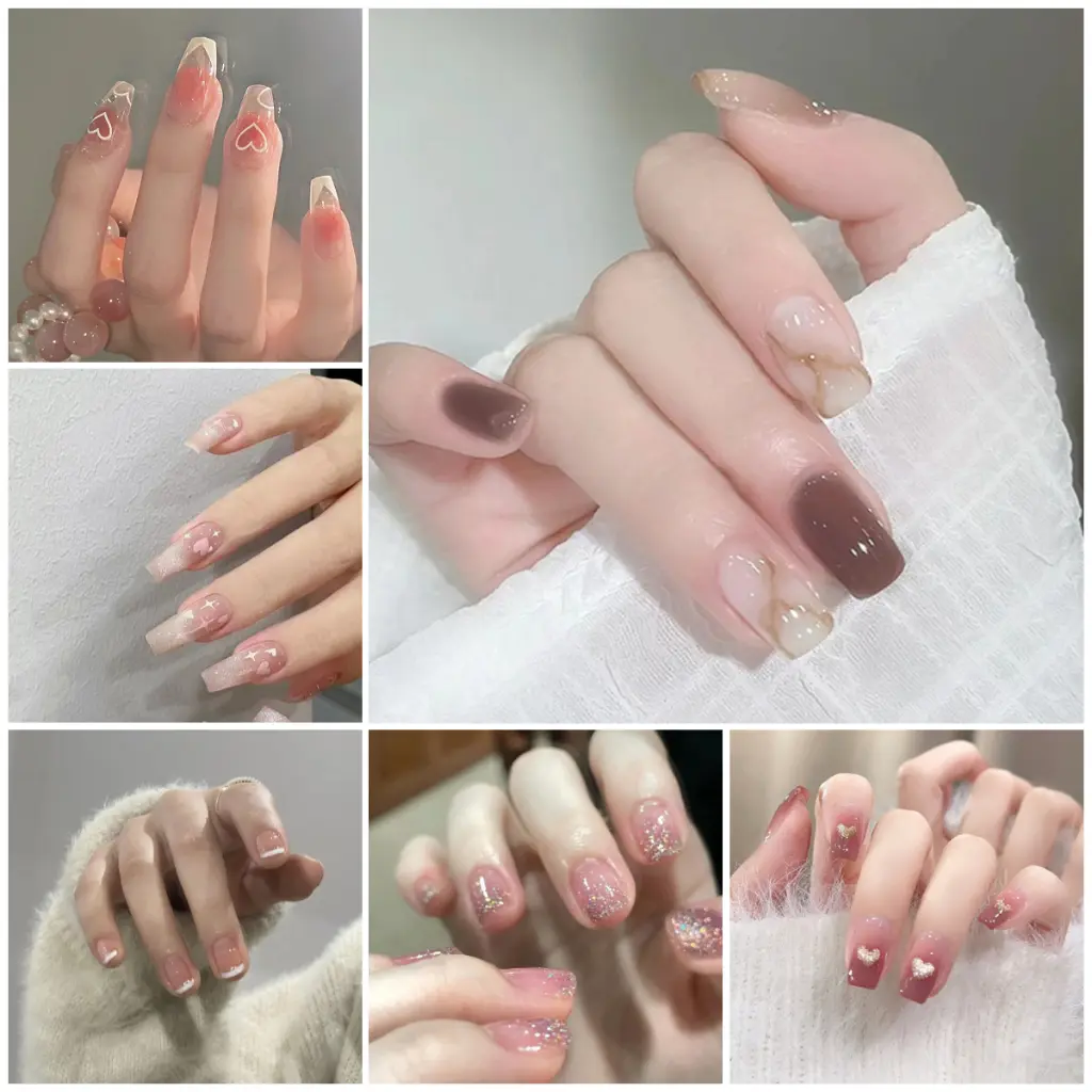 2024 Popular Girls Sexy Pink White Fake Nails Bridal Nail Finished Products 24 Pieces Korean Students Nail Sticker
