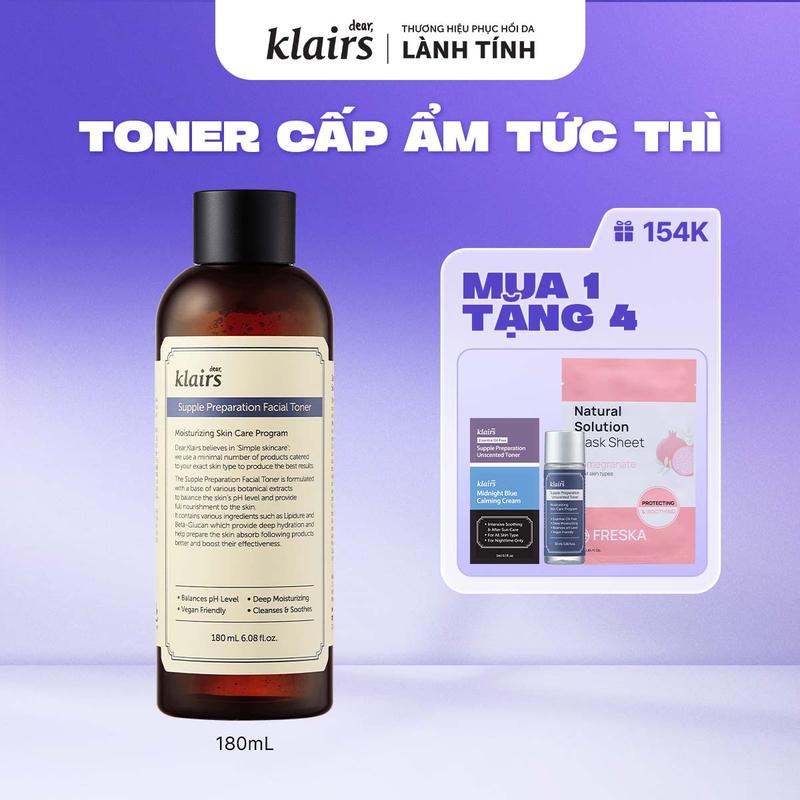[M]Nước hoa hồng hỗ trợ cấp ẩm Dear, Klairs supple preparation facial toner 180mL - dòng có mùi hương thảo mộc