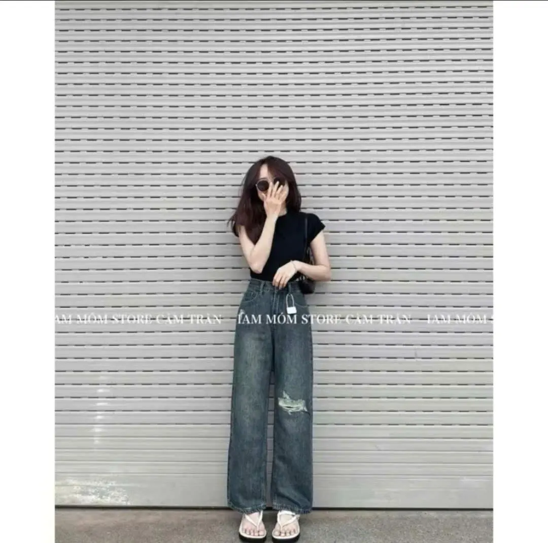 QUẦN JEANS NỮ ỐNG SUÔNG MÀI RÁCH MẪU MỚI,QUẦN BÒ NỮ ỐNG RỘNG DÁNG DÀI RÁCH GỐI CỰC ĐẸP l1