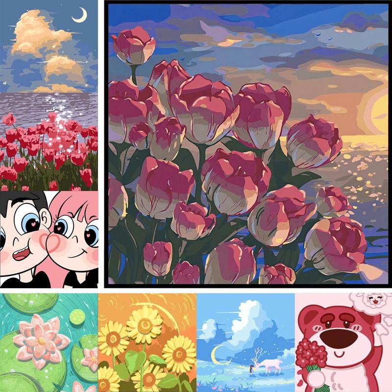 Tranh sơn dầu số hóa mini nhỏ CÓ KHUNG 20x20 cặp đôi theo yêu cầu phong cảnh anime phật giáo - Tranh tô màu theo số hóa Vẽ Tranh Diy