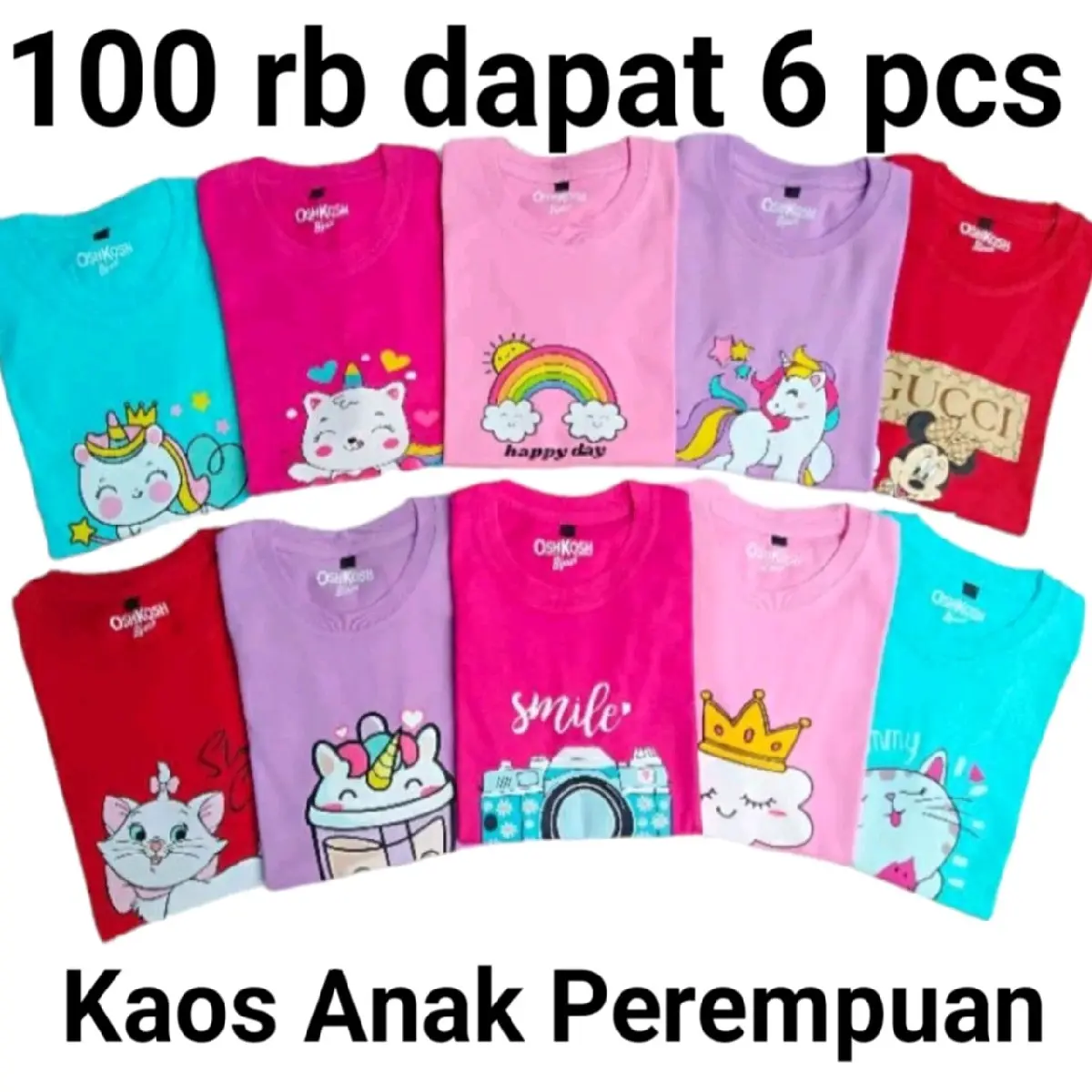 Paket Kaos Anak Perempuan 6 pcs 100rb Fashion